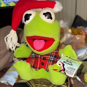 Vintage McDonald’s Baby Kermit Plush – Jim Henson Muppets – Christmas Outfit